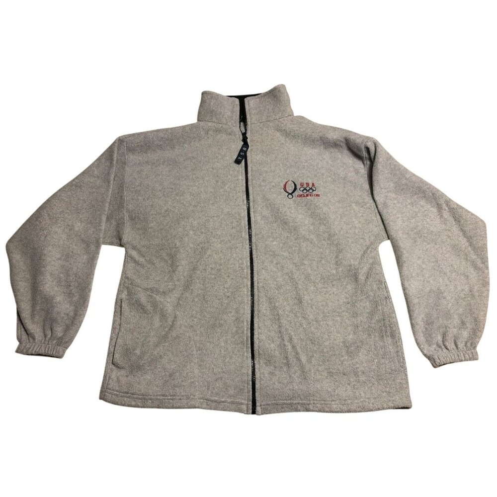 VTG USA Olympics Gray Full-Zip Fleece Jacket Made In USA Size L Warm & Cozy